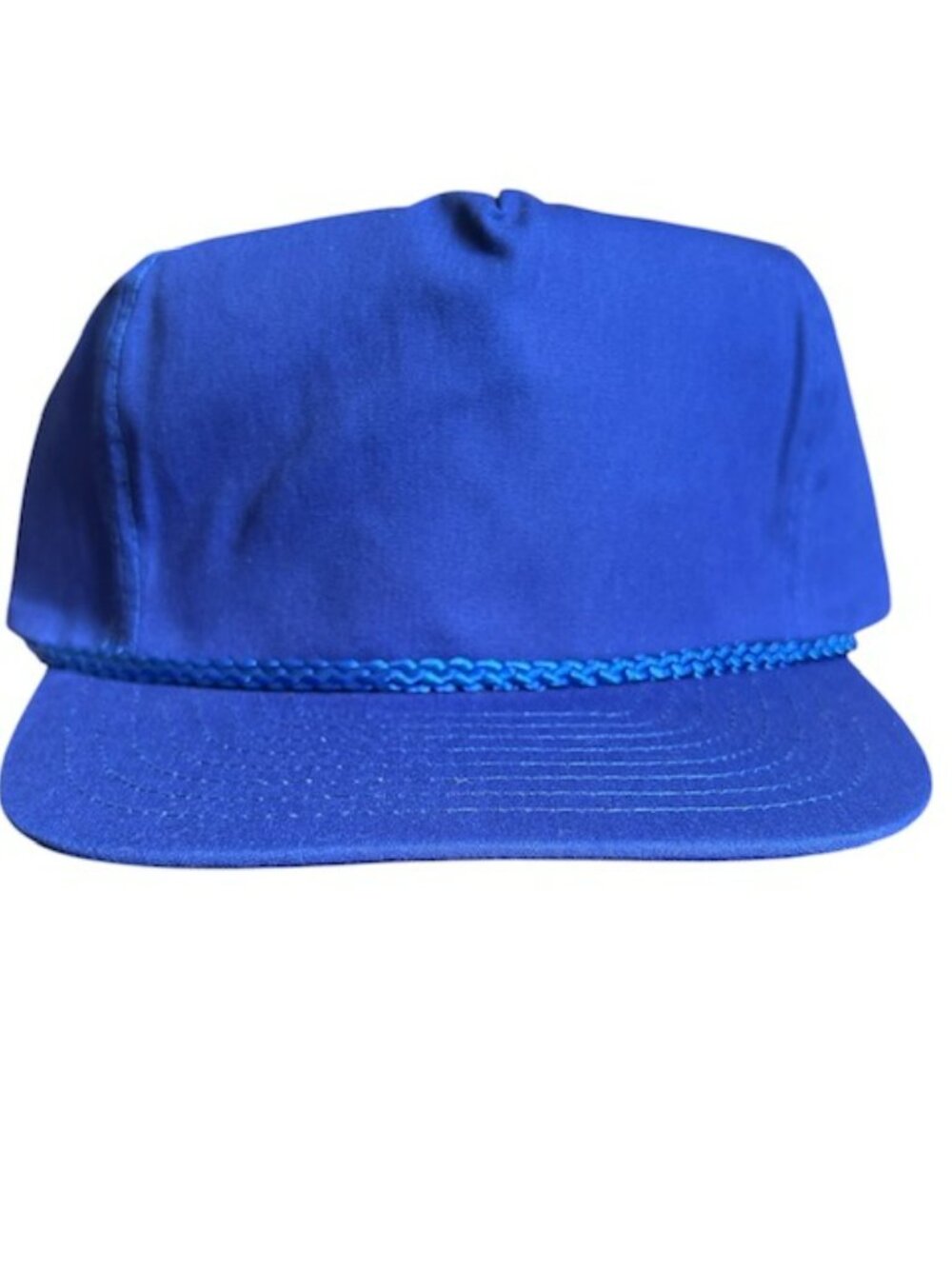 Vintage Blue Nissin Blank Rope Trucker Hat Cap Leather Strap Back New Old Stock - Picture 2 of 8